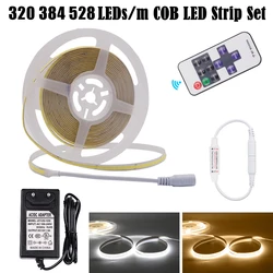 COB LED Strip 12V 320 384 528 LEDs/m RF Wireless Remote Control Linear LED Tape Bar Lights Warm White /Nature White/White