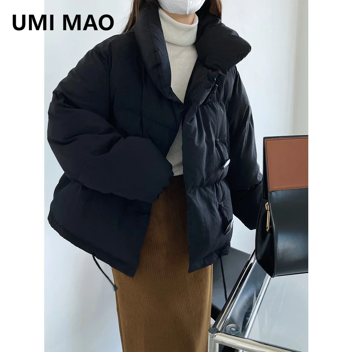 UMI MAO Horn Button Padded Jacket Women's Short Trendy Winter 2023 New Fashion Bread Coat Veste Hiver Femme Y2K