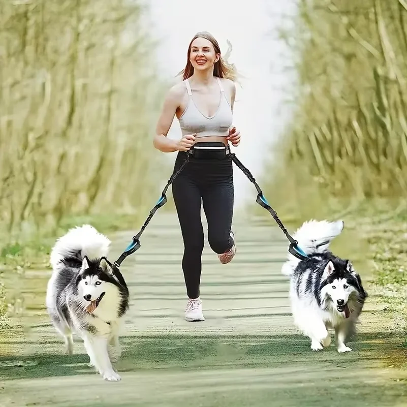 Adjustable Hands-Free Dog Running Leash with Double Handles and Elastic Retractable Rope for Large and Medium Dogs - Perfect for