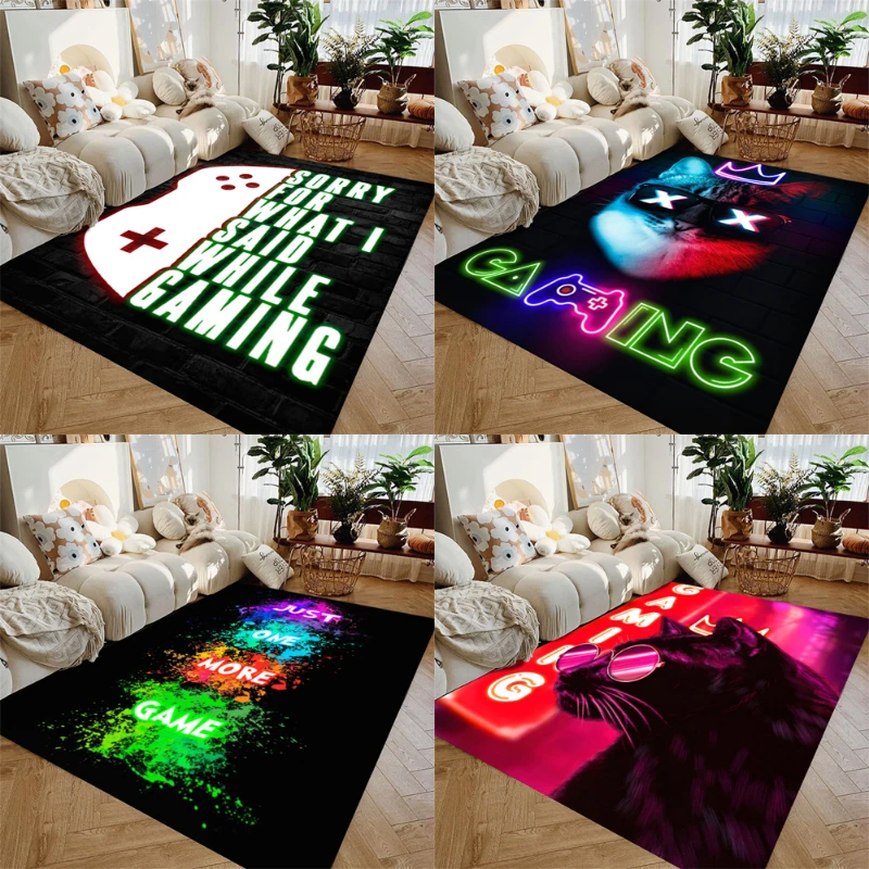 Gaming Rug for Boys Room Gamer Rugs with Controller Design Carpet for Game Room Bedroom Decor Non-slip Machine Washab Doormat