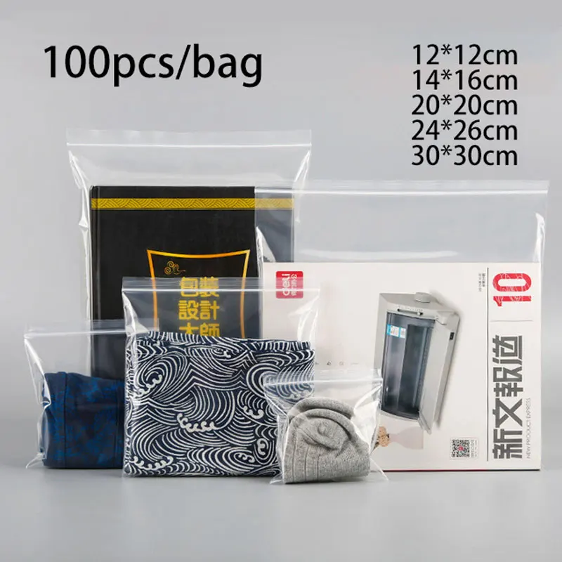 

100pcs 8 wire Thick Strip Repeatable Self Sealing Zipper Bag Fresh Keeping Moisture Proof Sealed Bag Storage Bag PE Transparent