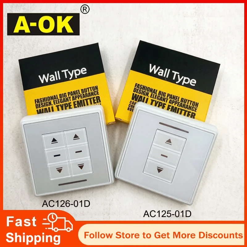 

A-OK AC125-01/AC126-01 Single/Dual Wall Switch panel,Wireless remote Wall Controller for A-OK RF433 Curtain Motor/Tube Motor