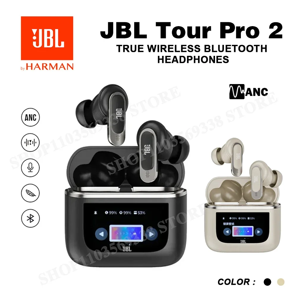 Original JBL Tour Pro 2 TWS True Wireless Bluetooth Earphones Sound Stereo Sports Headset LED Smart Display Box Headphones Mic