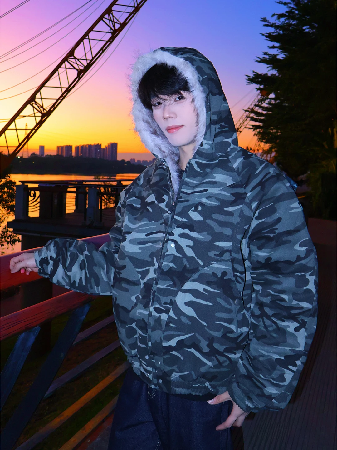 

American Camouflage Men's Jaet Winter Thi Warm Hooded Cotton Coat Cleanfit Hooded Cotton Clothes Youth Faion Casual Wear