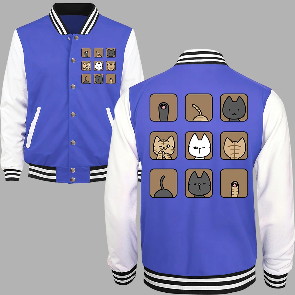 Nine Space Cartoon Cat Print Men'S American Jacket All-Match Cotton Baseball Uniform Vintage Colorful Clothes Autumn Loose Coat