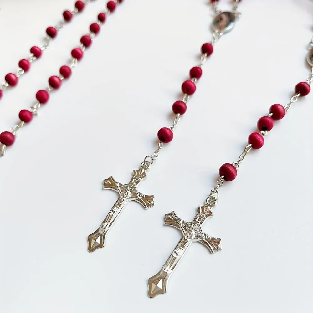 6/12/20/20/40Sets Red Maria Cross Rosary Necklace w/Box - Bday Com Bapt Wedding Unisex Gift, Mother's Day Gift/Wedding Favors - view 5