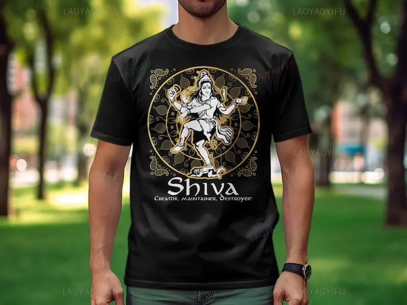 India Shiva Printed T-shirt Creator Maintainer Destroyer\' Hindu Gods Lord Shiva Woman Man Cotton T-Shirt Vintage Short-sleev