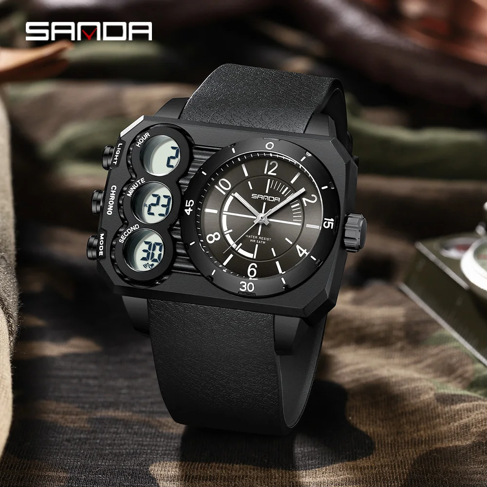 

SANDA New 6237 Модные мужские электронные часы Многофункциональные спортивные водонепроницаемые мужские электронные часы с ночником