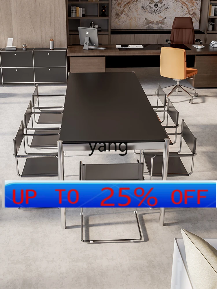

LMMChinese Style Desk Stainless Steel Black Rectangular Conference Computer Desk