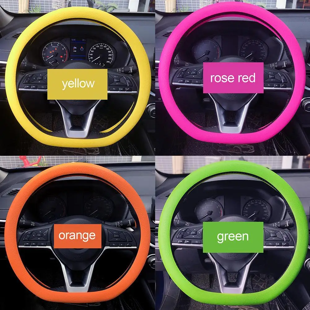 19colors Car Universal Silicone Steering Wheel Elastic Cover Auto Accessories Soft Color Covers Multi Decoration Glove Text D2P7