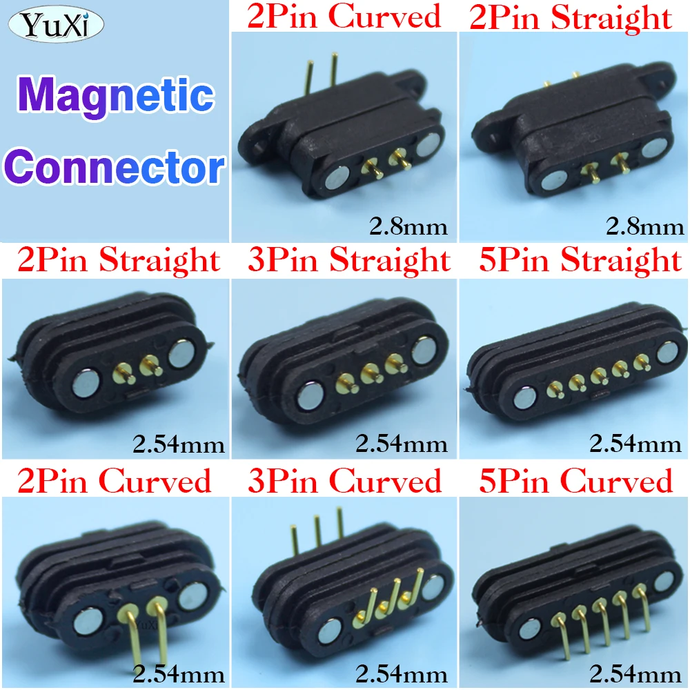 

2A 36V Magnetic Pogo Pin Connector 2/3/5 Pole Male Female 2.45mm 2.80mm Spring Load DC Power Socket 2P 3P 5P Charge Probe