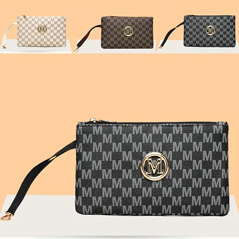 Vintage letter print women's clutch, long wallet, storage pouch, card holder, earphone case