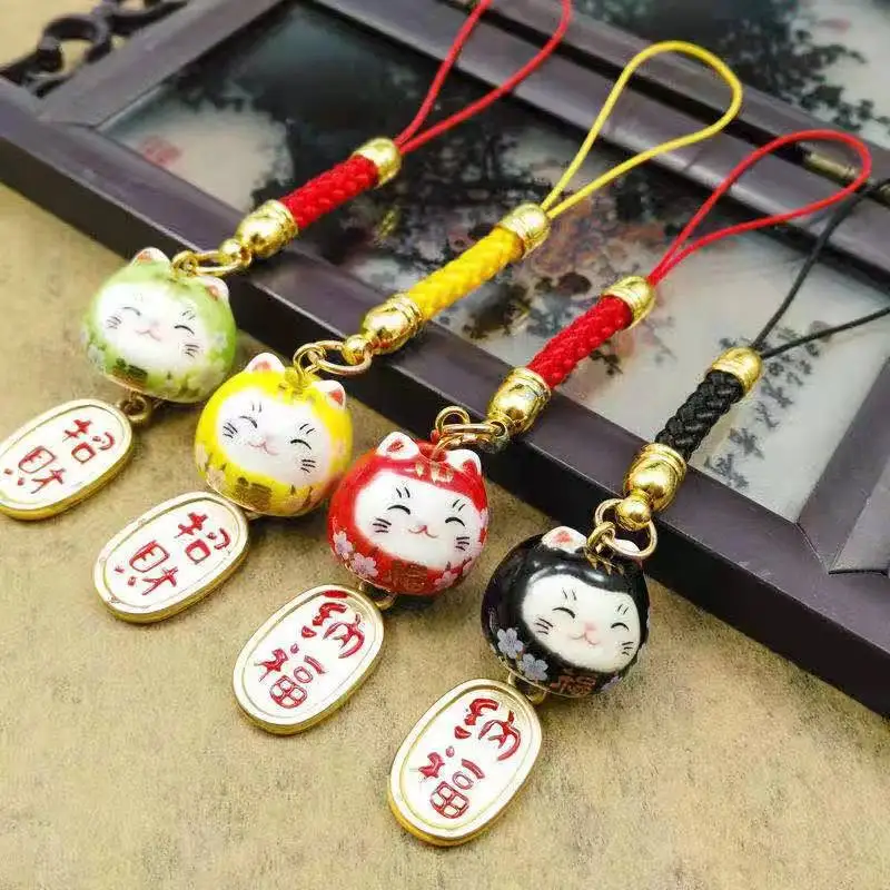 Pray for good fortune to increase the fortune of ceramic lucky cat cell phone pendant party favors