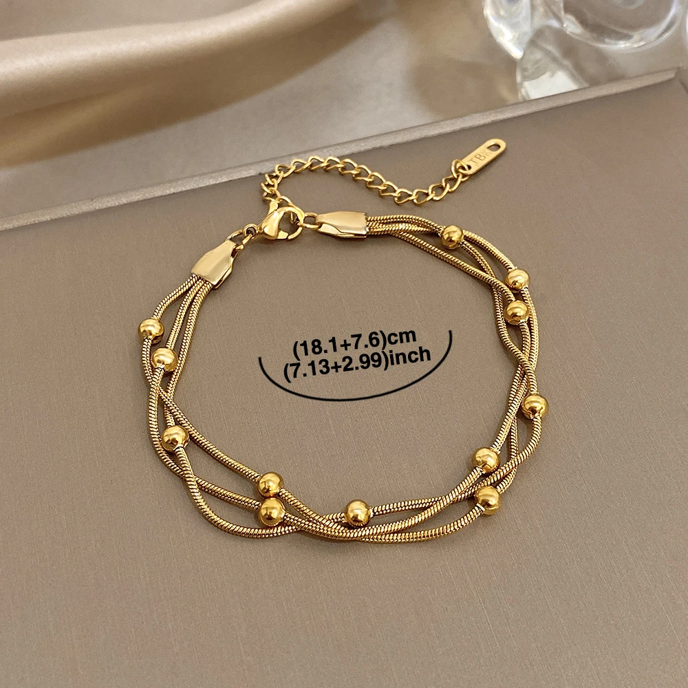 Stilvolles verstellbares Armband aus Edelstahl in Gold und Silber für Damen, elegante mehrschichtige Wickelarmbänder mit Perlen, Party-Schmuck – Detail 1
