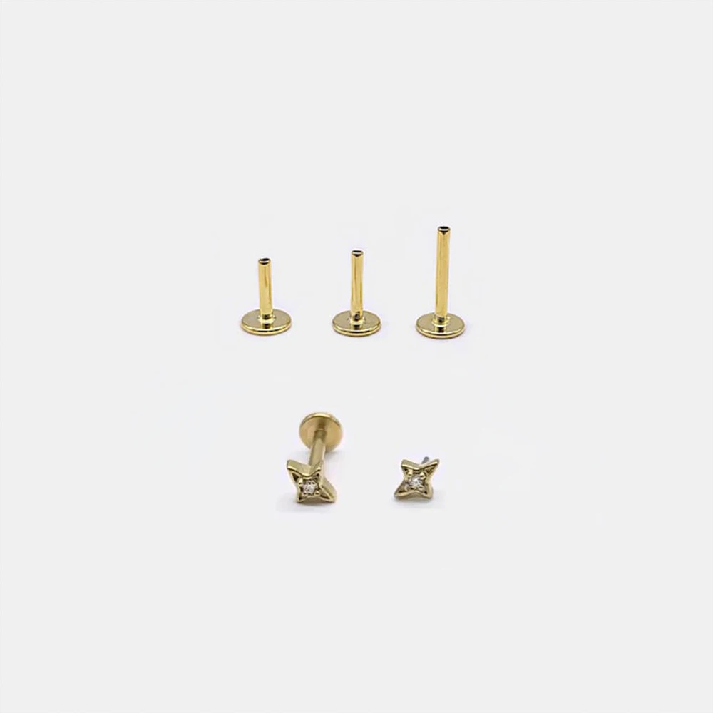 CANNER 1PC 925 Sterling Silver Four-pointed Star Studs 5/6/8mm Flat Back Cartilage Helix Piercing Jewelry For Daily Party Gift