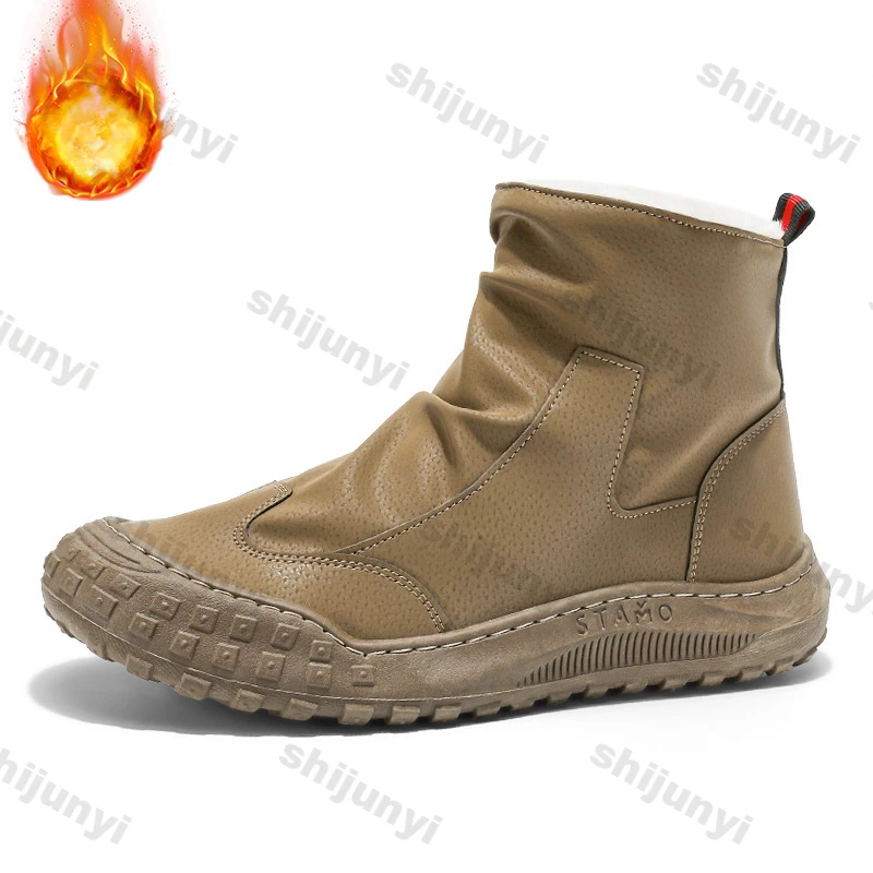 Botas de hombre 2025 de invierno de felpa alta de moda antideslizantes al aire libre zapatos de algodón cálidos cómodos impermeables botas de nieve a prueba de frío