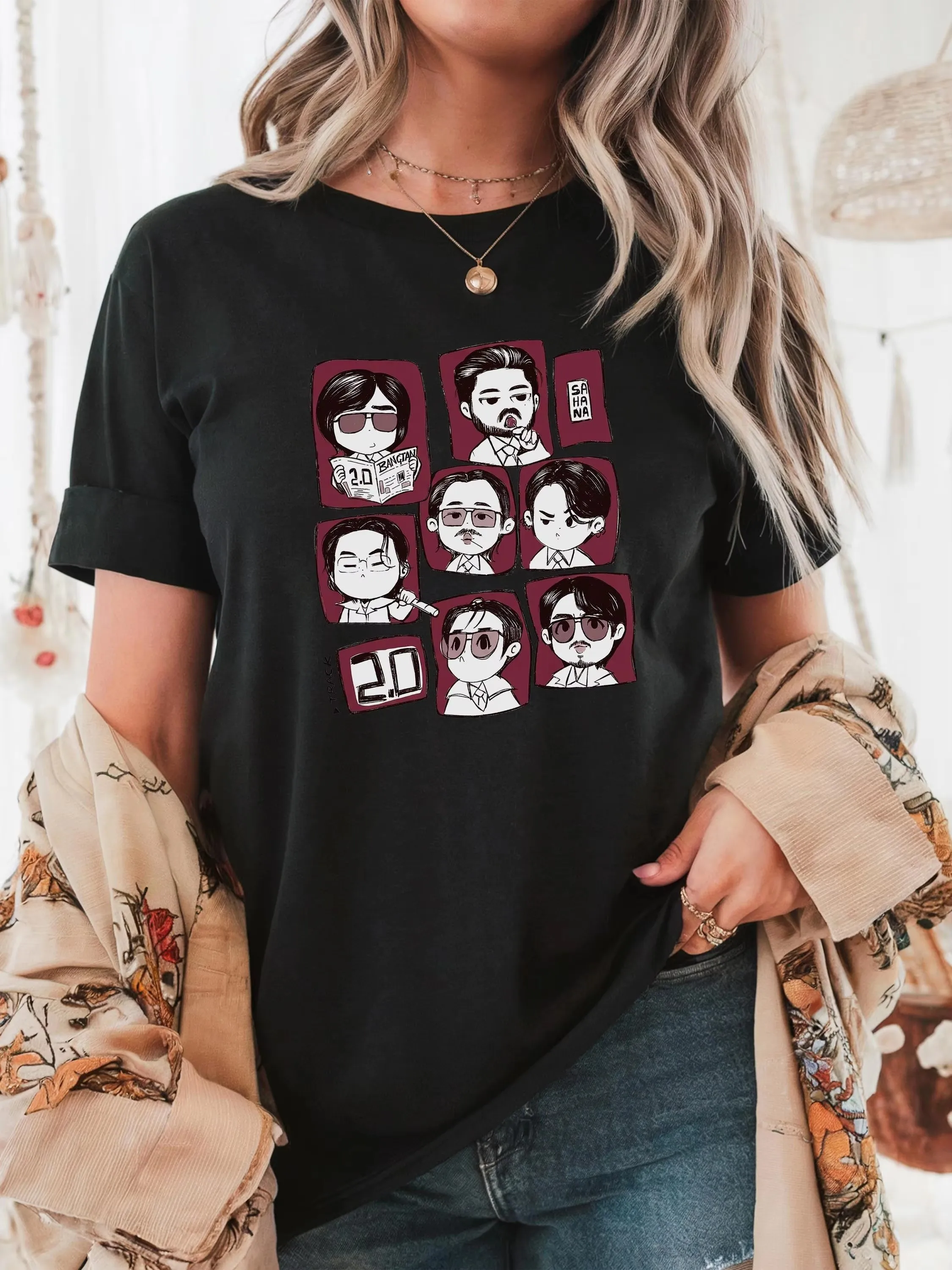 

2026 Summer Kpop Korean Boy Band Q Version Character T-shirt 100%Cotton Unisex High-Quality Men's Women's Y2k Fashion Shirt