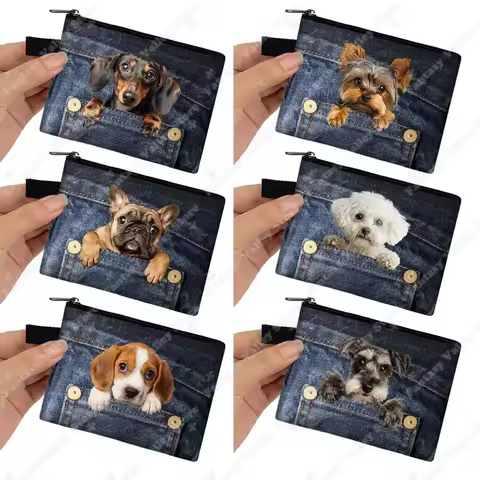 Funny jeans Pocket Dog Coin Bag Pet French Bulldog Dachshund Schnauzer Pug Dogs Key Credit Card Holder Mini Pouch Coin Money Bag