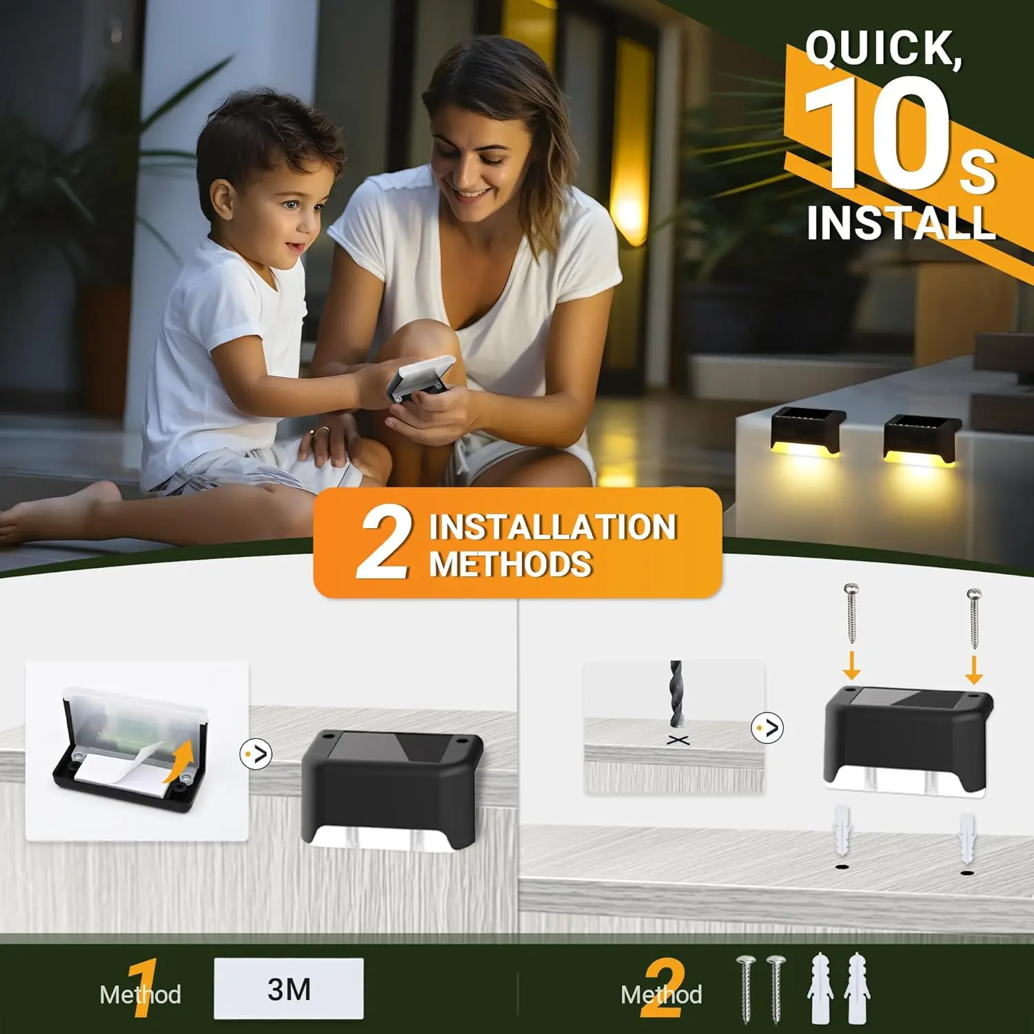 أضواء الخطوة الشمسية أضواء LED مقاومة للماء للسلالم الخارجية والخطوات والأسوار والباحات والساحات والشرفات والشرفات