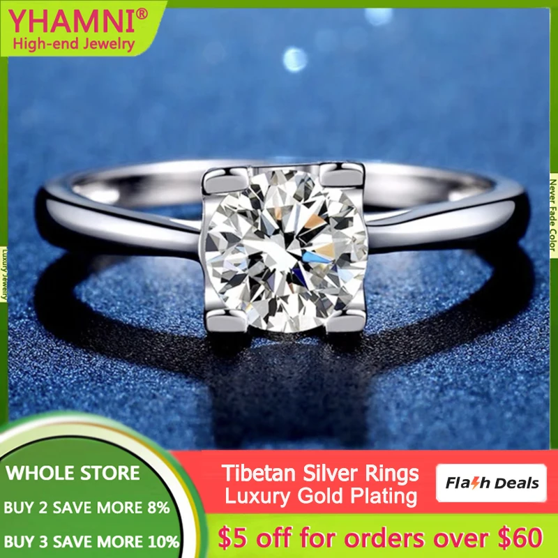 Never Fade Pure White Gold Color Tibetan Silver Ring Classic 1.5 Carat Cubic Zircon Wedding Band Women Jewelry With Credentials