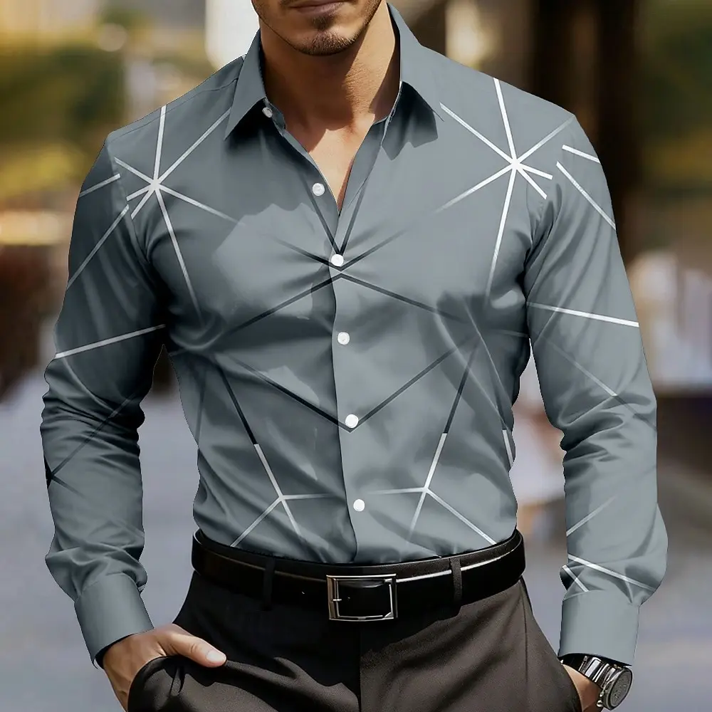 Men's Geometric Line Abstract Art Shirt Long Sleeve Casual Outdoor Dailywear Spring Fall Turndown 3D Print Collared Shirts
