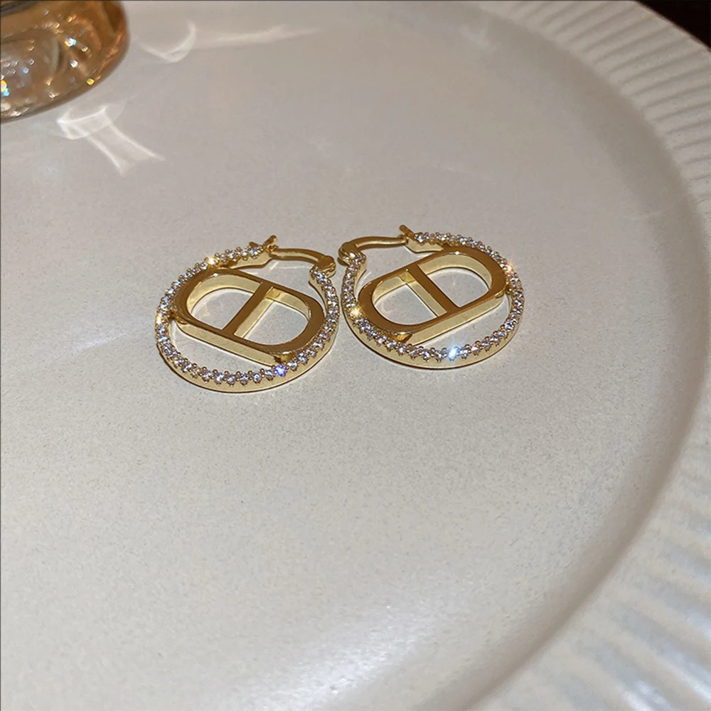 Female Accessories Zircon Shape Sows Nose Geometric Ear Buckles Light Luxury and High-end Earrings Niche Fashion Jewelry view 5