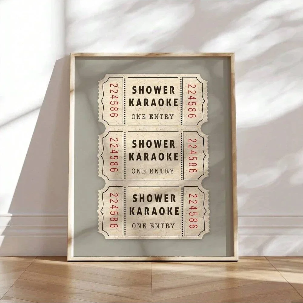 1PCS Unframed Shower Karaoke Ticket Posters Print Bathroom Canvas Painting Retro Pink Shower Funny Wall Art Home Decoration