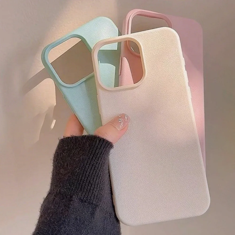 

Luxury Matte Soft Phone Case For iPhone 16 Pro Case iPhone 15 13 14 11 12 17 Pro Max 17 Air Lichee Pattern Leather Candy Cover