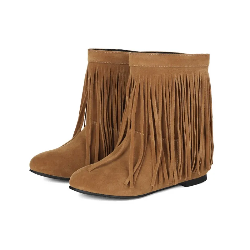 Winter Plush Fur Ankle Boots For Women Ladies Flock Keep Warm Tassel Cotton Shoes Short Boots Botas Zapatos Plus Size 34-48