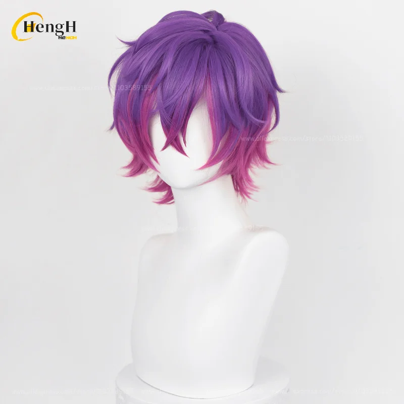 In Stock Anime Synthetic Hair Uki Violeta Short 30cm Mixed Color Gradient Cosplay Wig Heat Resistant Hair Halloween Party Wigs