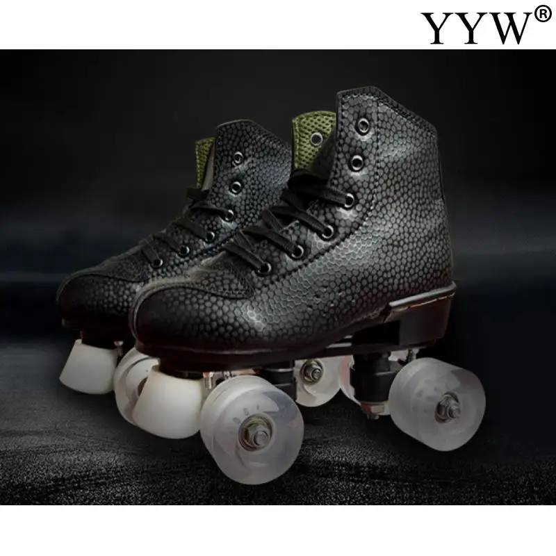 Women Men PU Leather Roller Skates Sliding Quad Sneakers Outdoor Beginner 2 Row Adult Children Shoes Patines with 4 Flash Wheels