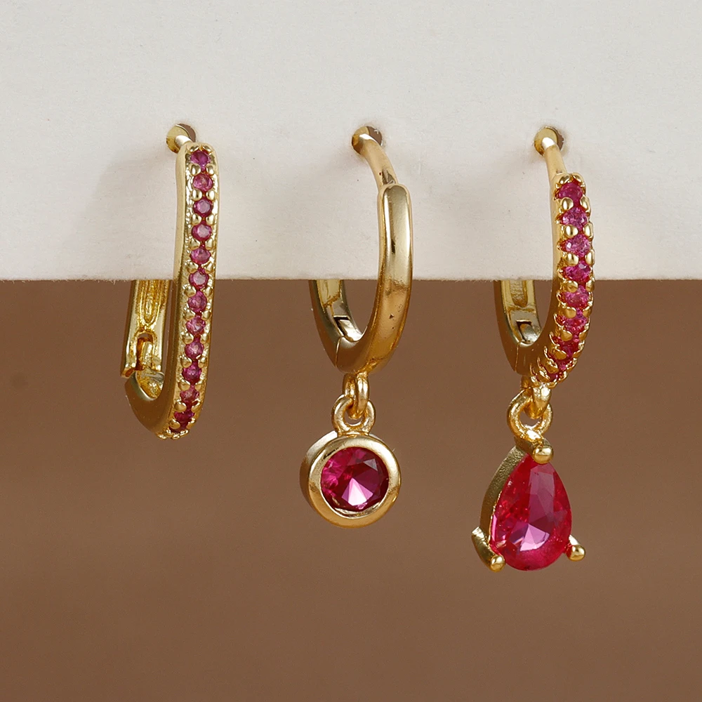 3PCS Fashion Stainless Steel Water Drop Zircon Dangle Earrings Set for Women Gold Plated U-shape Earring Piercing Jewelry