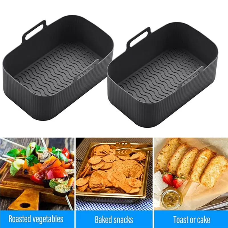 A59P New 4Pcs Silicone Pot For Air Fryer Foldable Basket Air Fryer Rack With Handles Black view 4