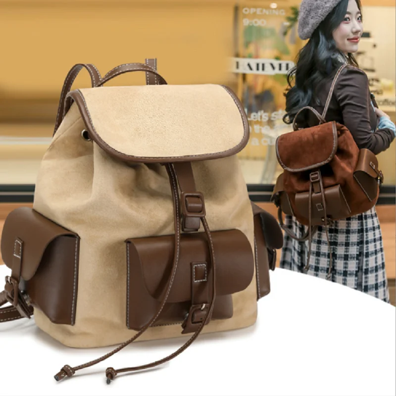 

New Preppy Style Fashion Vintage High Quality Leather Backpacks Women's Tassels Shoulder Bags Totes Large Capacity Backpack