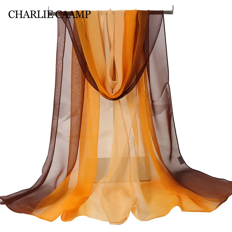 Summer Sunscreen Chiffon Georgette Silk Scarf Women\'s Thin Gradient Color Solid Bandana Peplum Elegant Long Shawl Scarves Hijab