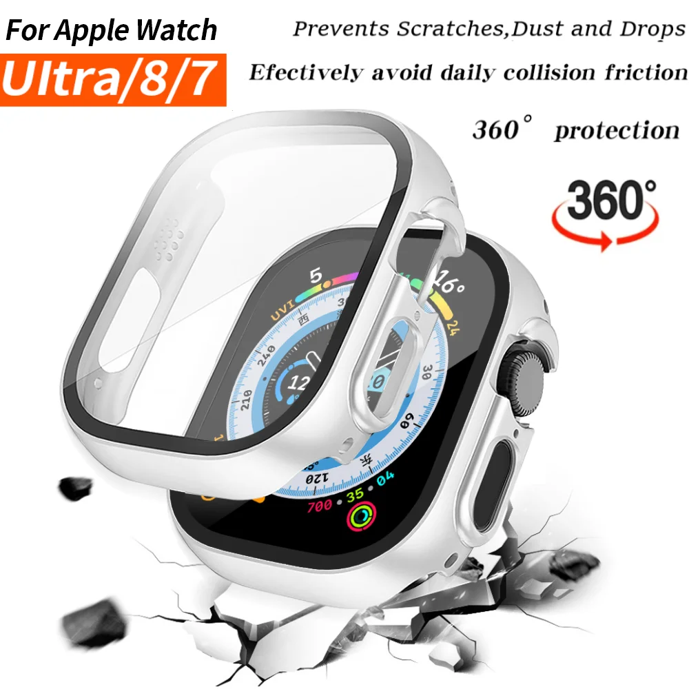 Glass+Case for Apple Watch Series 8 41mm 45mm Hard PC Screen Protector Bumper Smartwatch Protective Cover for iwatch 8Ultra 49mm