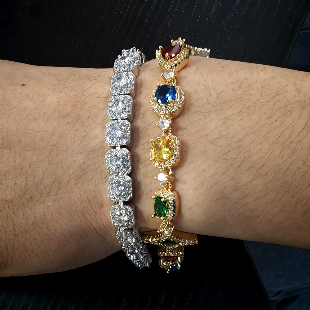 

ESKEEM Iced Out красочная цепочка со звездами и теннисным браслетом Micro Pave с кубическим цирконием и бриллиантами в стиле хип-хоп, ювелирные изделия, подарок