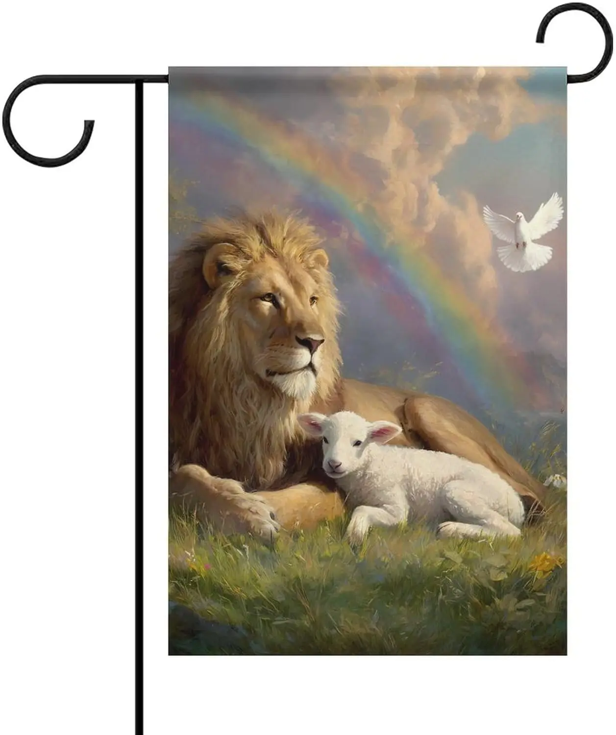 Lion and Lamb Peace Small Garden Flags Double Sided 12 X 18 Inch Yard Flags for Outdoor Holiday Decoration MMZ