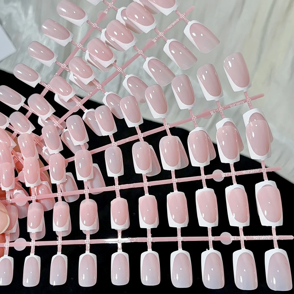 120 Stück Einfache Bunte French-Tip Kunstnägel in 12 Größen, Mittellange Quadratische Aufklebenägel mit Glänzender Vollabdeckung
