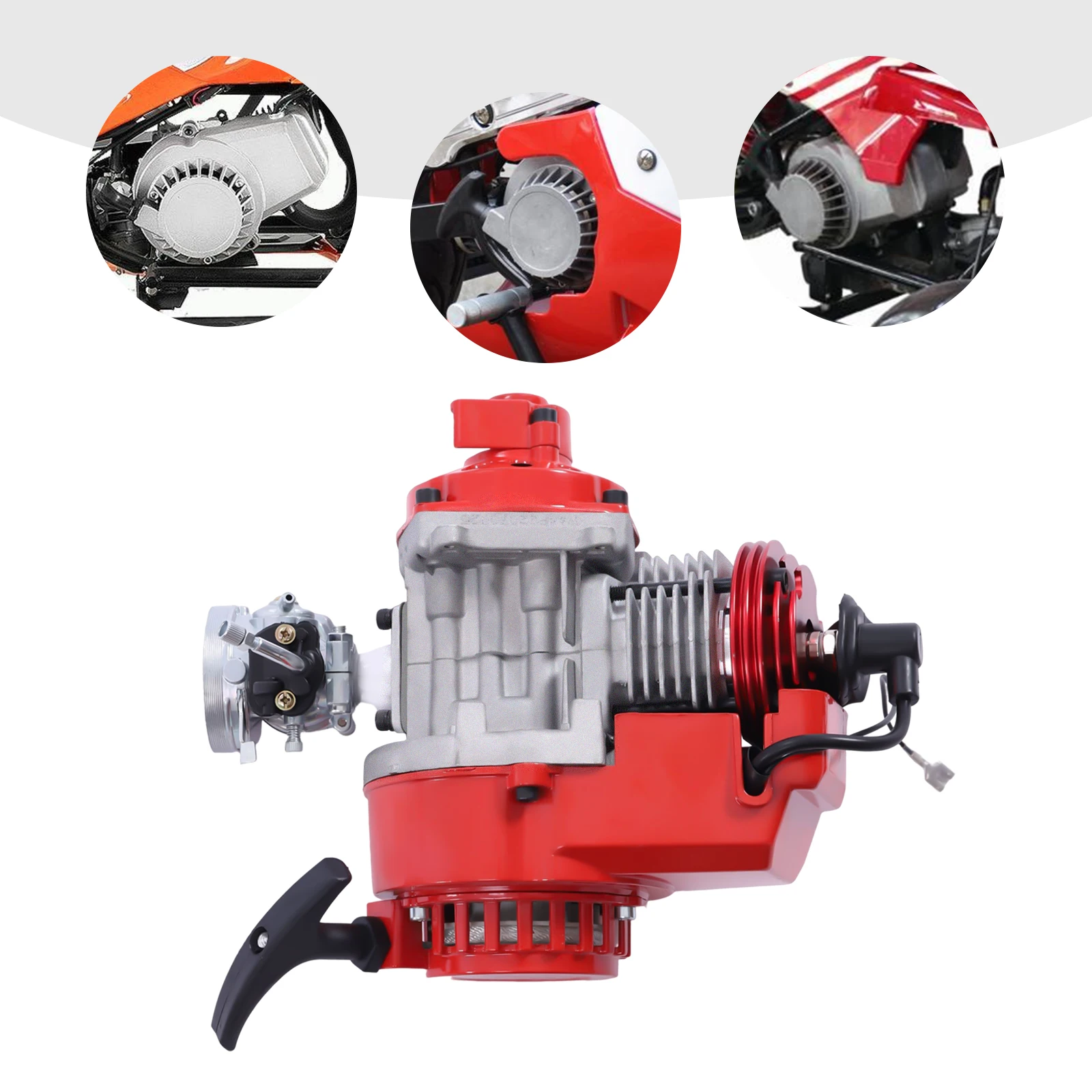 49cc 2-Stroke Engine Motor Kit, Red Aluminum High Performance Motor Kit, 6-Teeth 25H Sprocket Pull Start Motor Kit for Mini Dirt Bike Pocket Bike ATV Scooter