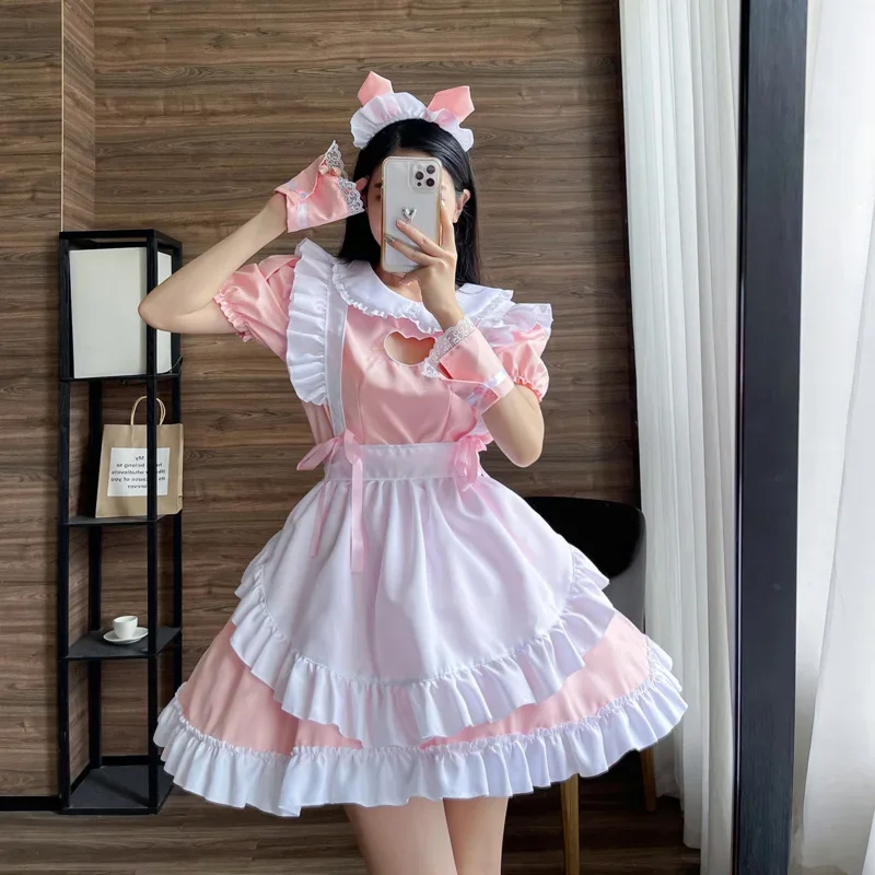 Hollow Out Embroidered Cat Dress Cute Lolita Costumes Girls Women Lovely Maid Cosplay Costume Performance Hallowee MN3