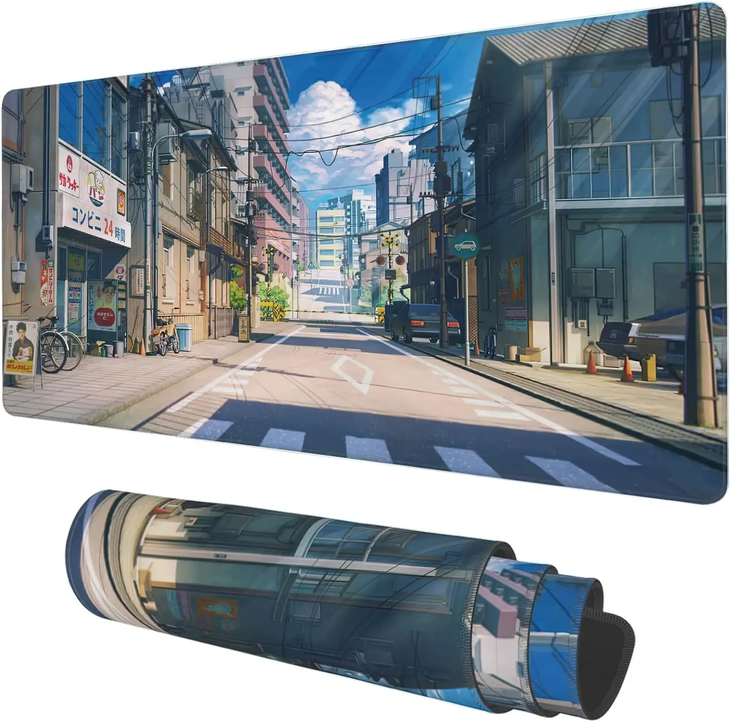 

Anime Summer Street Scenery Gaming Mouse Pad 35.4"x15.7" inch with Non-Slip Base Stitched Edge Mouse Mat for Home Office Work