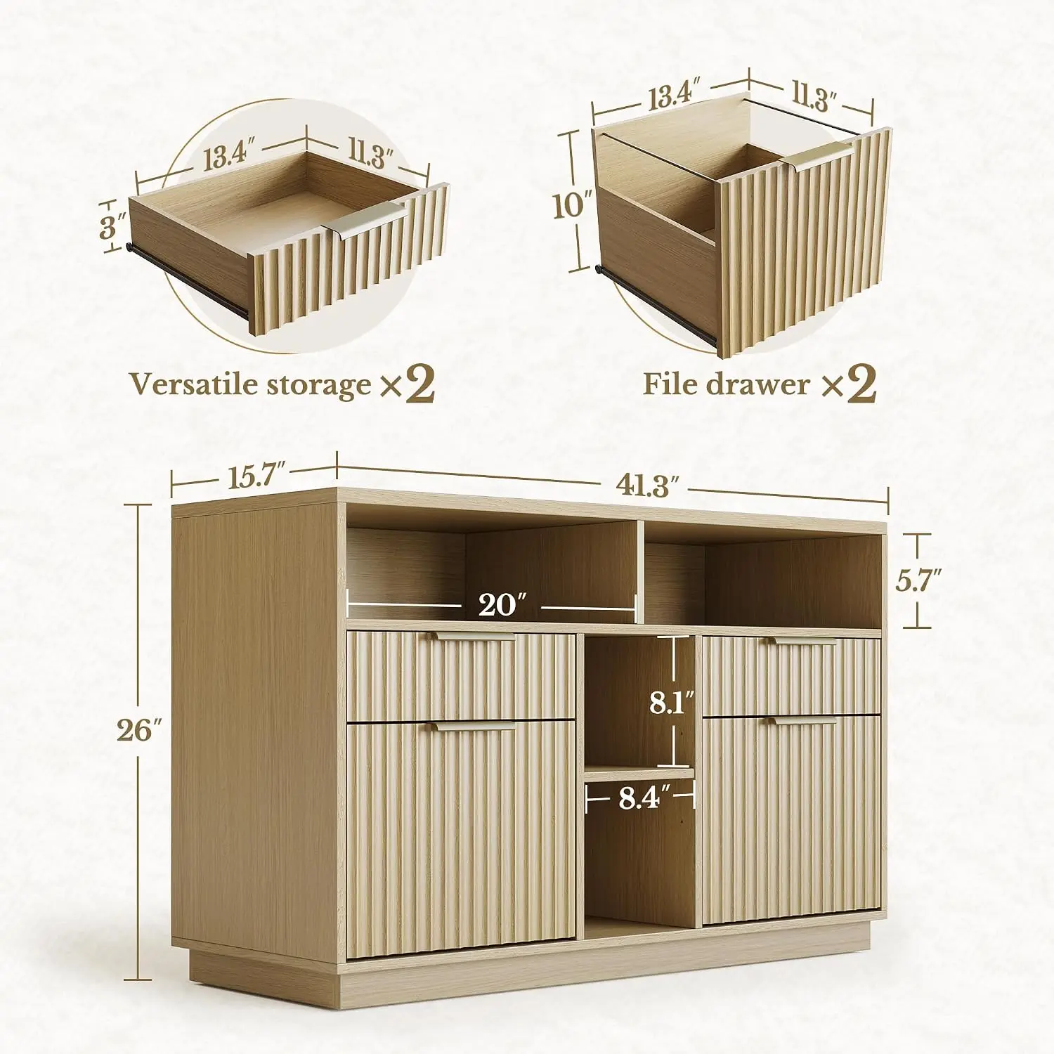 4-Drawer Fluted File Cabinet With Lock For Home Office, Customized