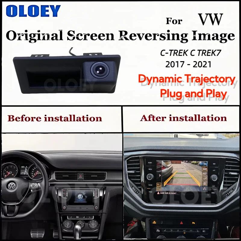 For VW C-TREK C TREK7 2017-2021 Original Screen Upgrade Canbus Dynamic Trajectory Trunk Handle CAM Reversing Rear Backup Camera