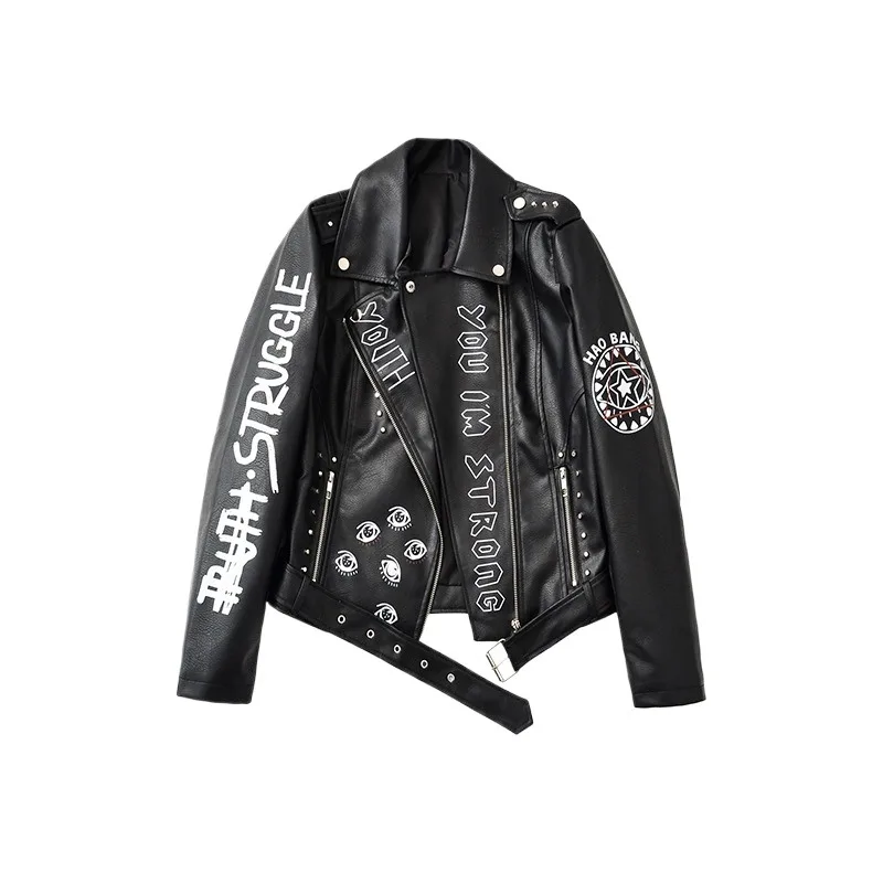 

Куртка-жакет женская демисезонная из искусственной кожи с заклепками, молнией и погонами, модная, оригинальная, повседневная, универсальная, минималистичная