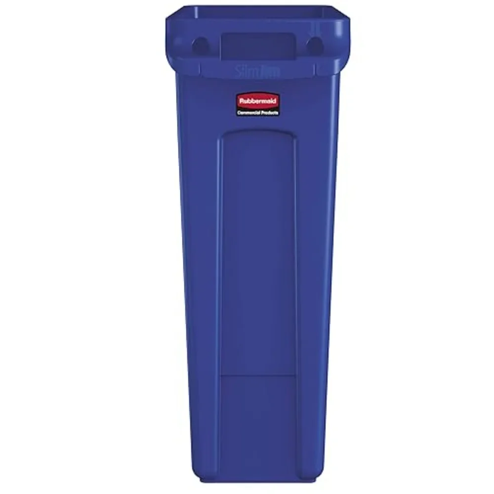 Commercial Products Slim Jim Trash/Garbage Can with Venting Channels, 23-Gallon, Blue, for Kitchen/Office/Workspace