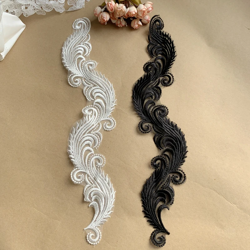 Europäische Drachen-Spitzenapplikation, handgemacht, DIY-Kleidungszubehör für Hochzeitskleider, Schwarz und Weiß, 2 Paar – Detail 3