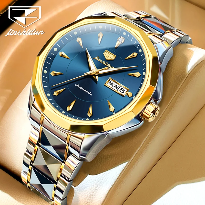 

JSDUN Brand New Fashion Men Blue Mechanical Watch Stainless Steel Waterproof Luminous Business Mens Watches Relogio Masculino