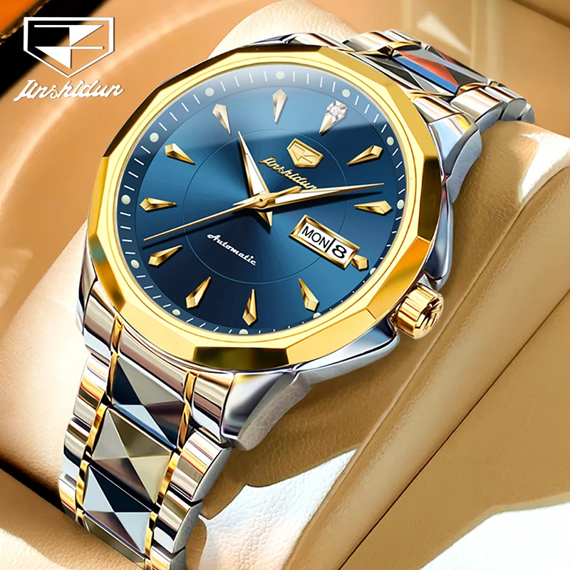 JSDUN Brand New Fashion Men Blue Mechanical Watch Stainless Steel Waterproof Luminous Business Mens Watches Relogio Masculino