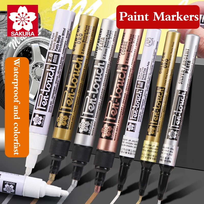 

3 Pcs SAKURA Permanent Paint Marker Waterproof White Markers Tire Tread Rubber Fabric Paint Metallic Craftwork Pen 0.7/1.0/2.0mm